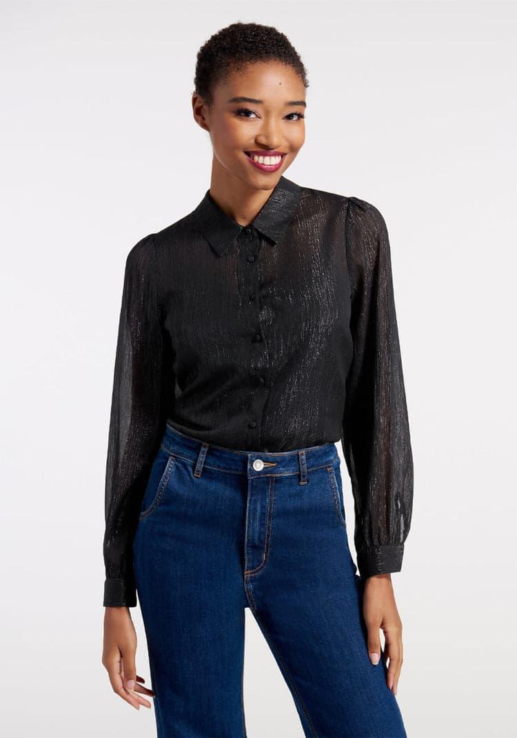 Shimmering Rainfall Button-Up Blouse Product Image