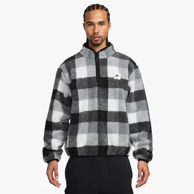 NIKE Mens  Club Seasonal Winterized All Over Print Half-zip In Black/white/smoke Grey Product Image