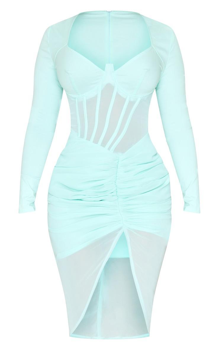 Shape Mint Green Corset Detail Long Sleeve Ruched Midi Dress Product Image