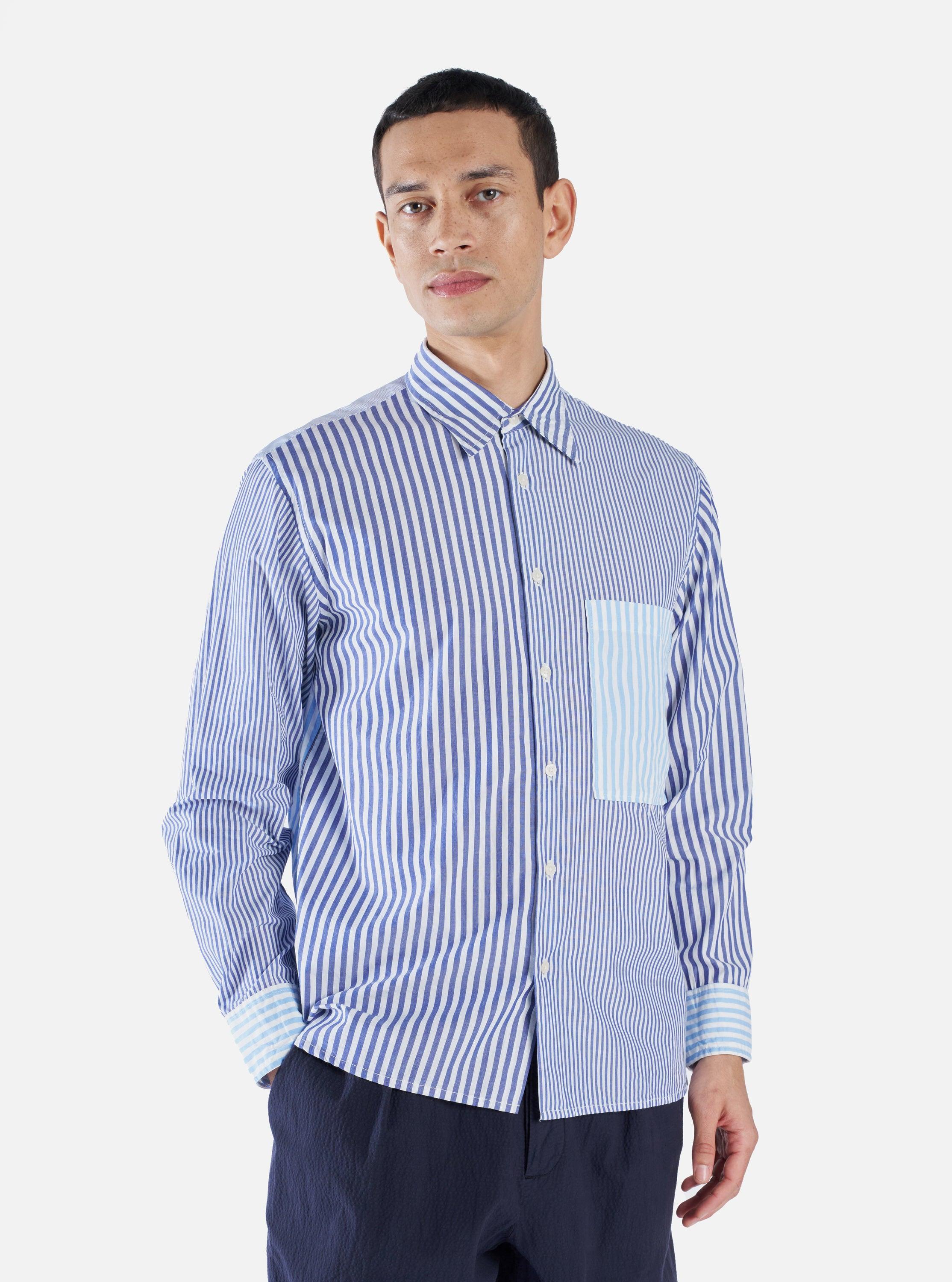 Universal Works Square Pocket Shirt in Blue Classic Stripes Product Image