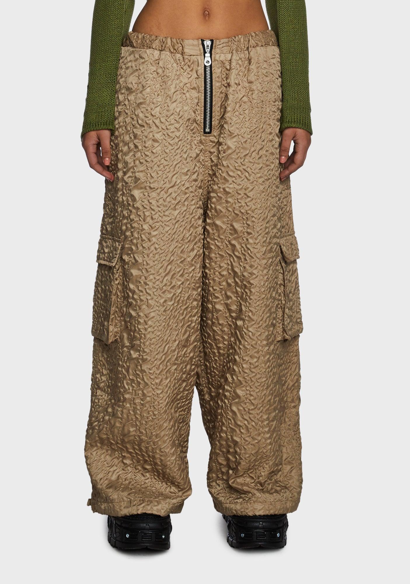 The Ragged Priest Crinkled Low Rise Parachute Pants - Brown Product Image