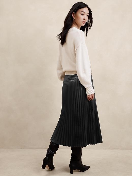 Vegan Leather Pleated Midi Skirt Product Image