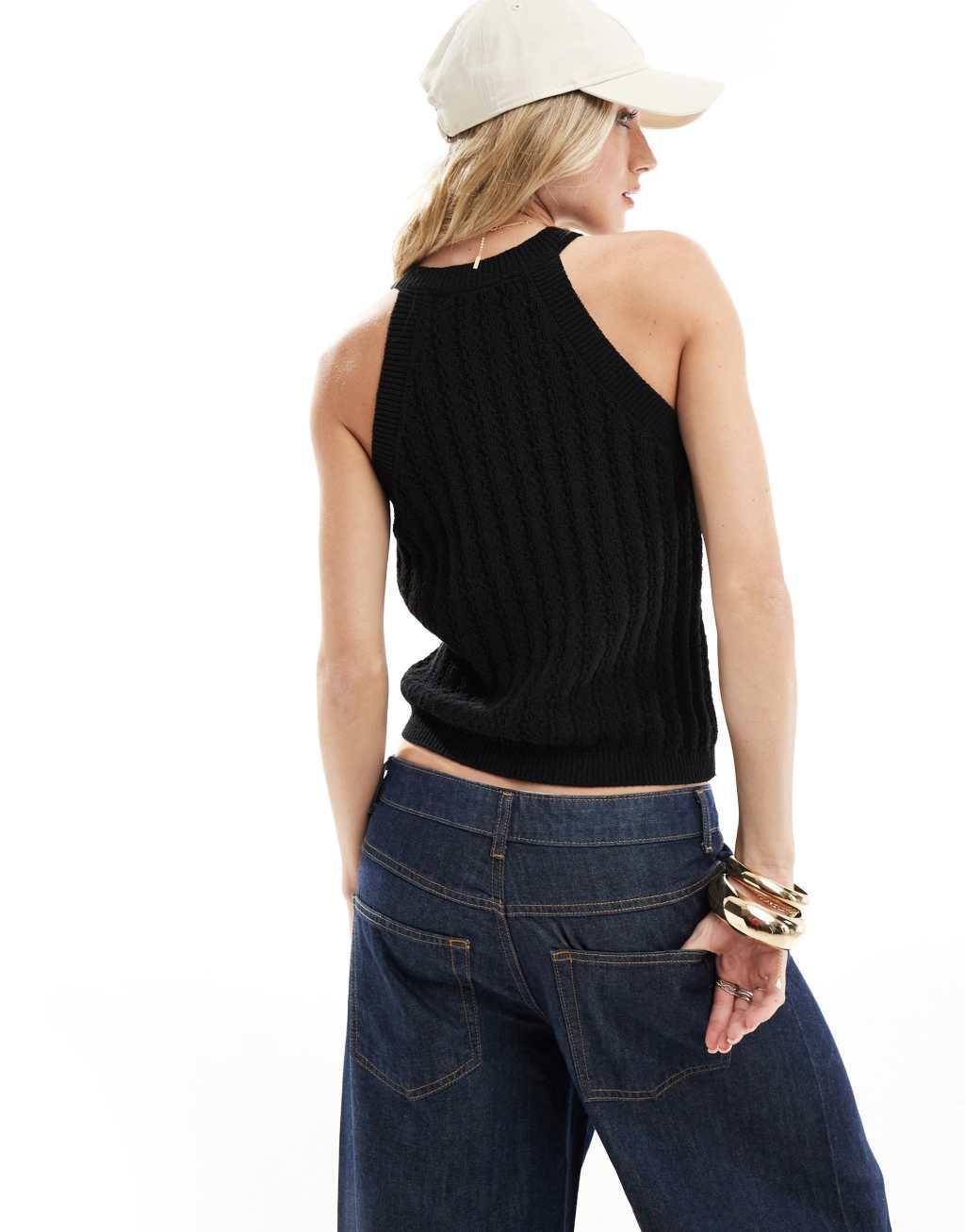 Vero Moda Aware ribbed knit halter top in black Product Image