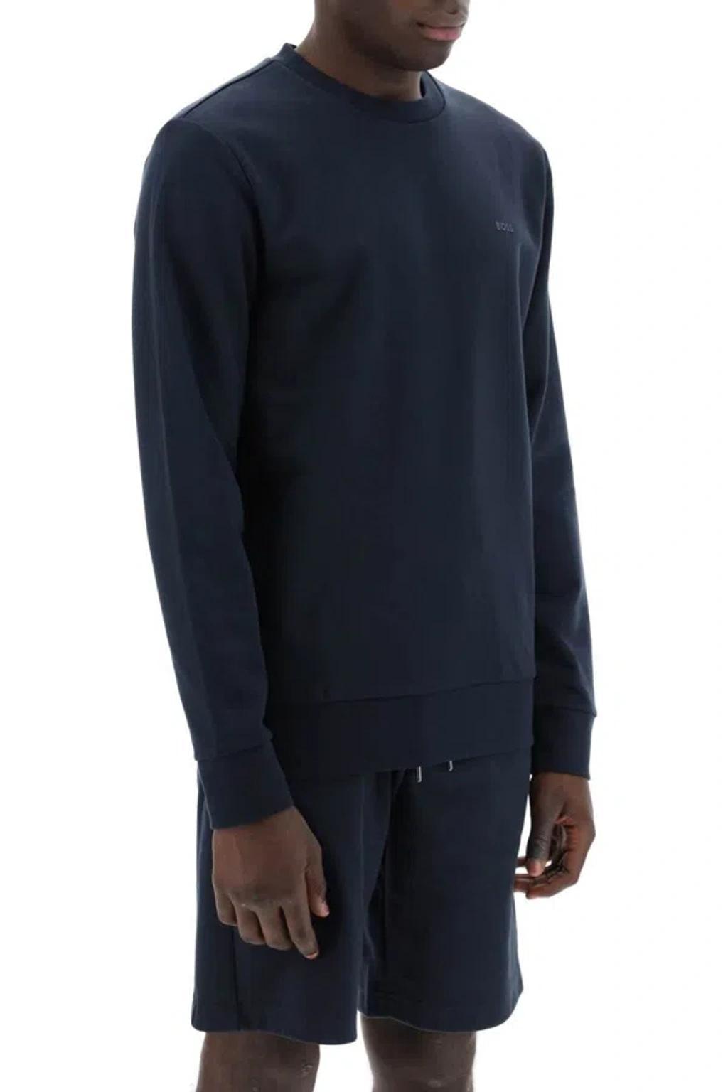 HUGO BOSS French Terry Crewneck Sweatshirt In Blue Product Image