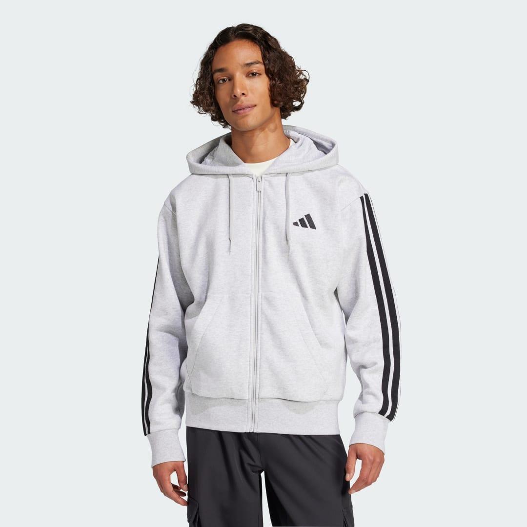 adidas Essentials 3-Stripes Fleece Hoodie Dark Grey Heather L Mens Product Image