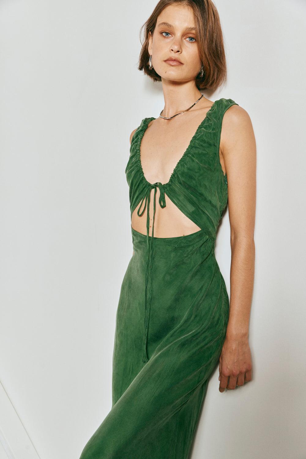 After Dark Bias Cut Maxi Dress Forest Product Image