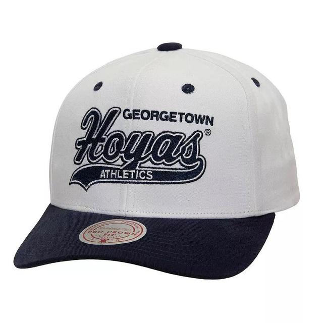 Mens Mitchell & Ness White/Navy Georgetown Hoyas Tail Sweep Pro Snapback Hat Product Image