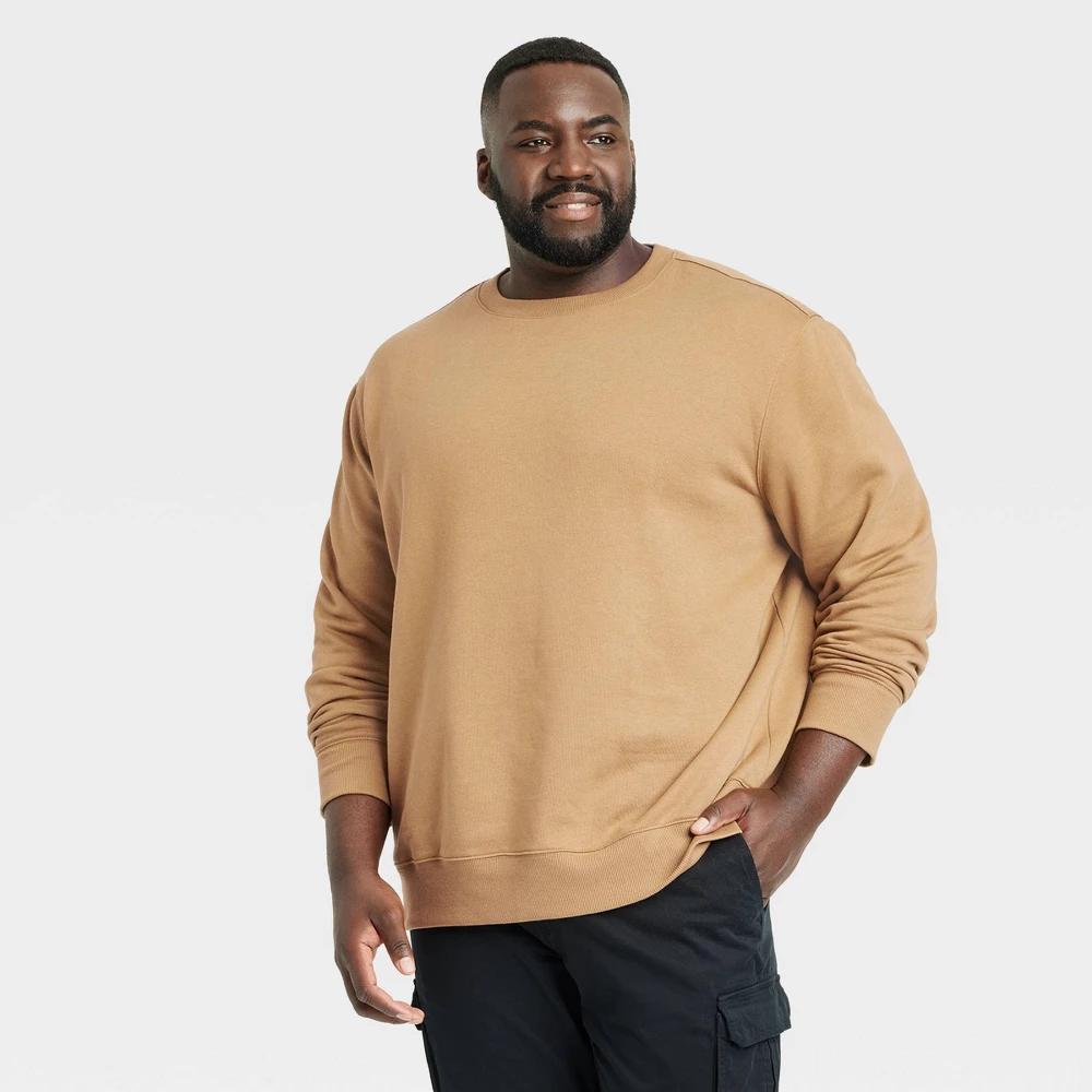 Mens Big & Tall Regular Fit Crewneck Pullover Sweatshirt - Goodfellow & Co Brown 4XL Product Image