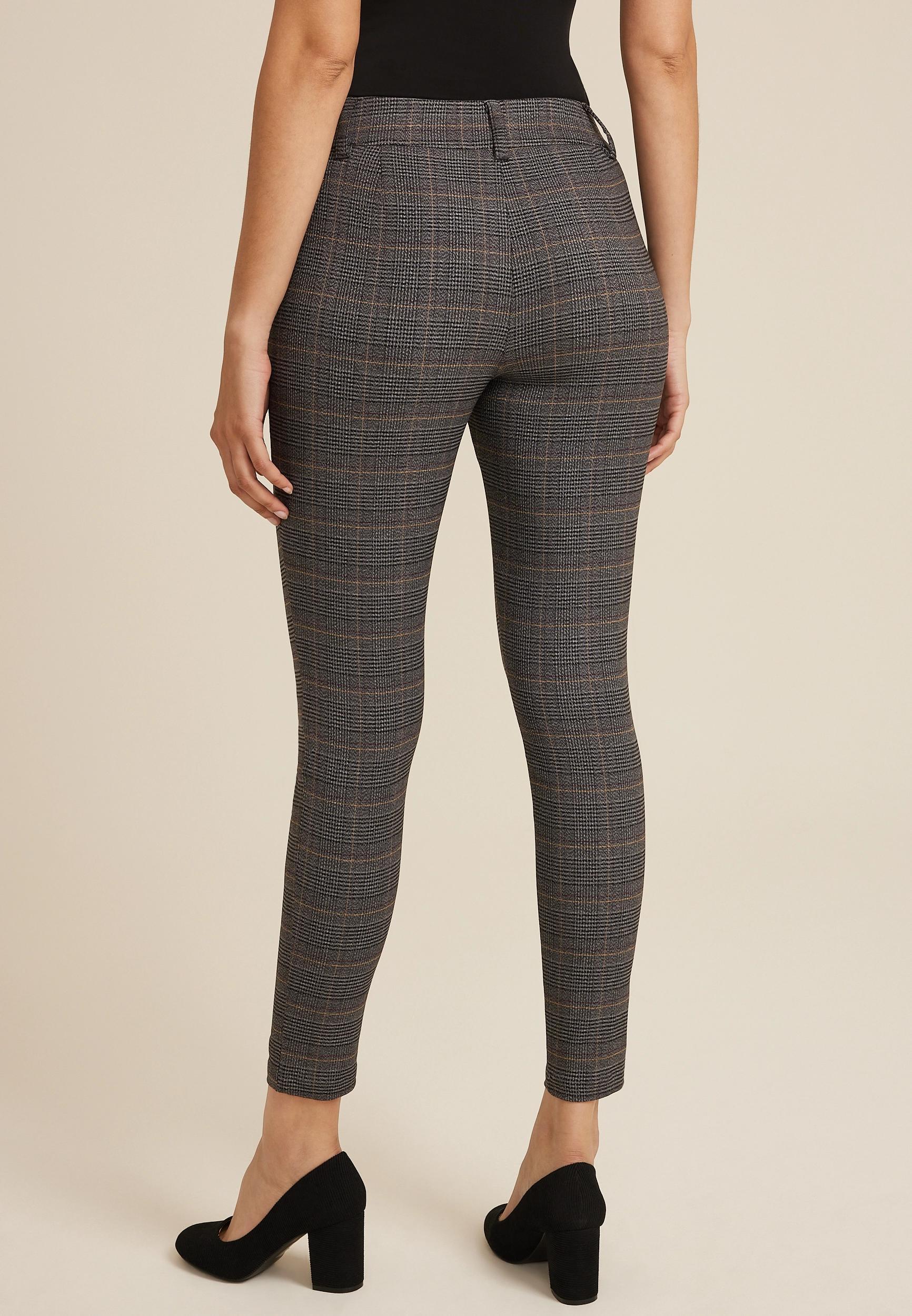 Bengaline Plaid Constructed Waist Mid Rise Skinny Dress Pant Product Image