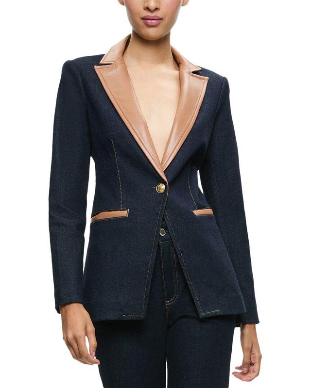 ALICE AND OLIVIA Breann Long Blazer With Vegan Combo In Blue Product Image