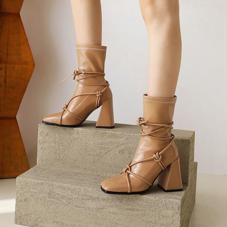 Block Heel Square Toe Short Boots Product Image