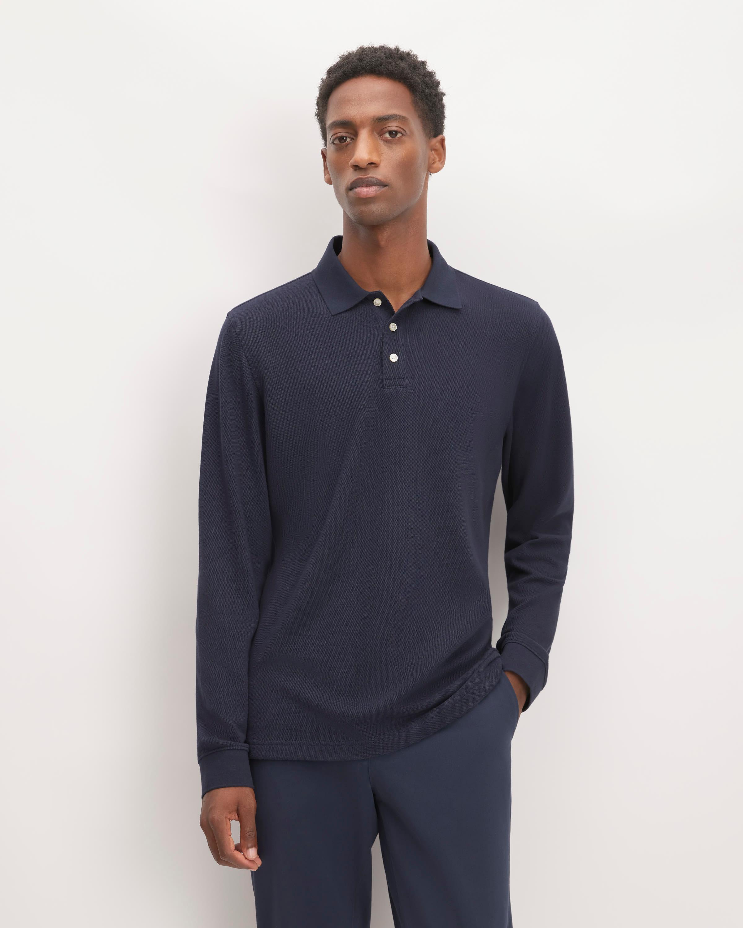 The Long-Sleeve Pique Polo Product Image