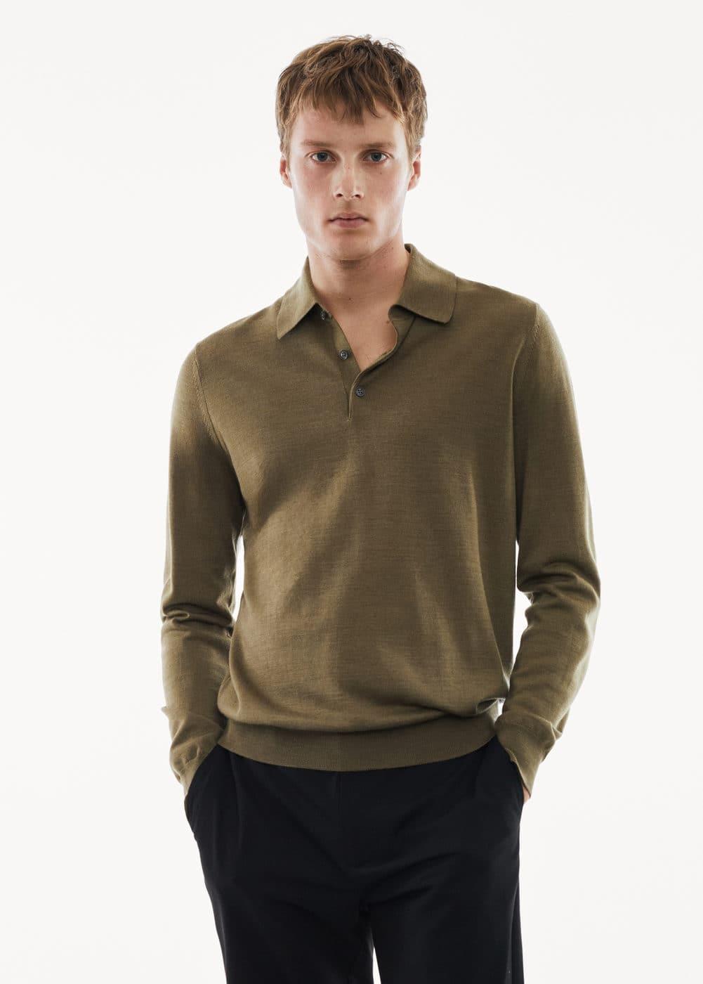 MANGO MAN - 100% merino wool long- sleeved polo shirt greenMen Product Image