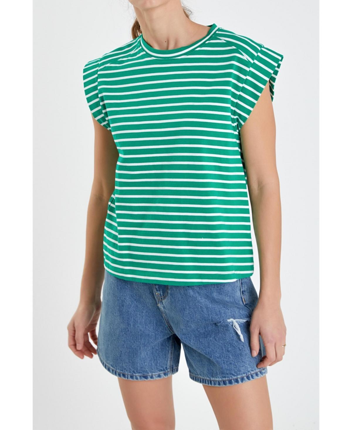 Womens Stripe Rib Cotton T-shirt Product Image