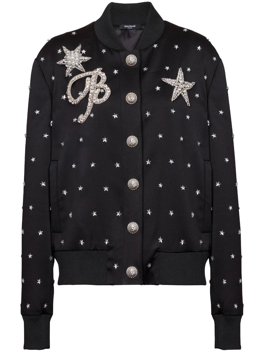 BALMAIN Stars-embroidered Bomber Jacket In Black Product Image