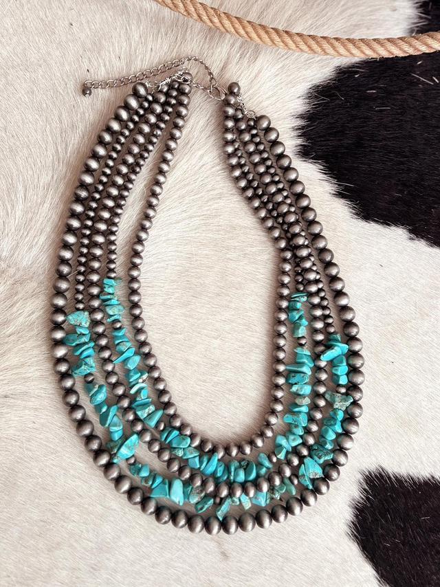 Handmade 5-strand Chip Stone & Navajo Bead Necklace Product Image