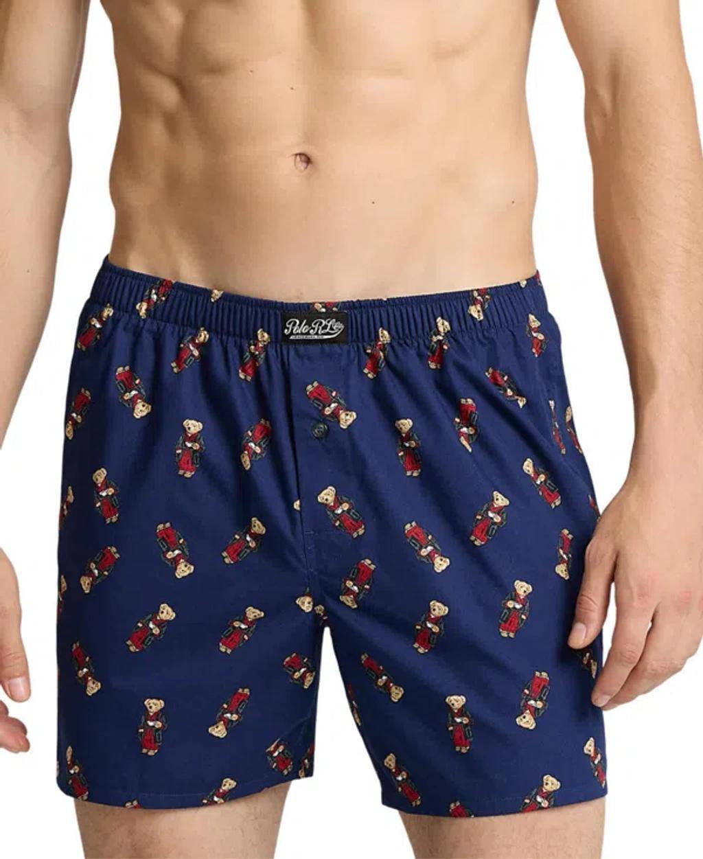 POLO RALPH LAUREN Men's Polo Bear Print Woven Boxers In Fall Royal,fall Morning Robe Bear Product Image