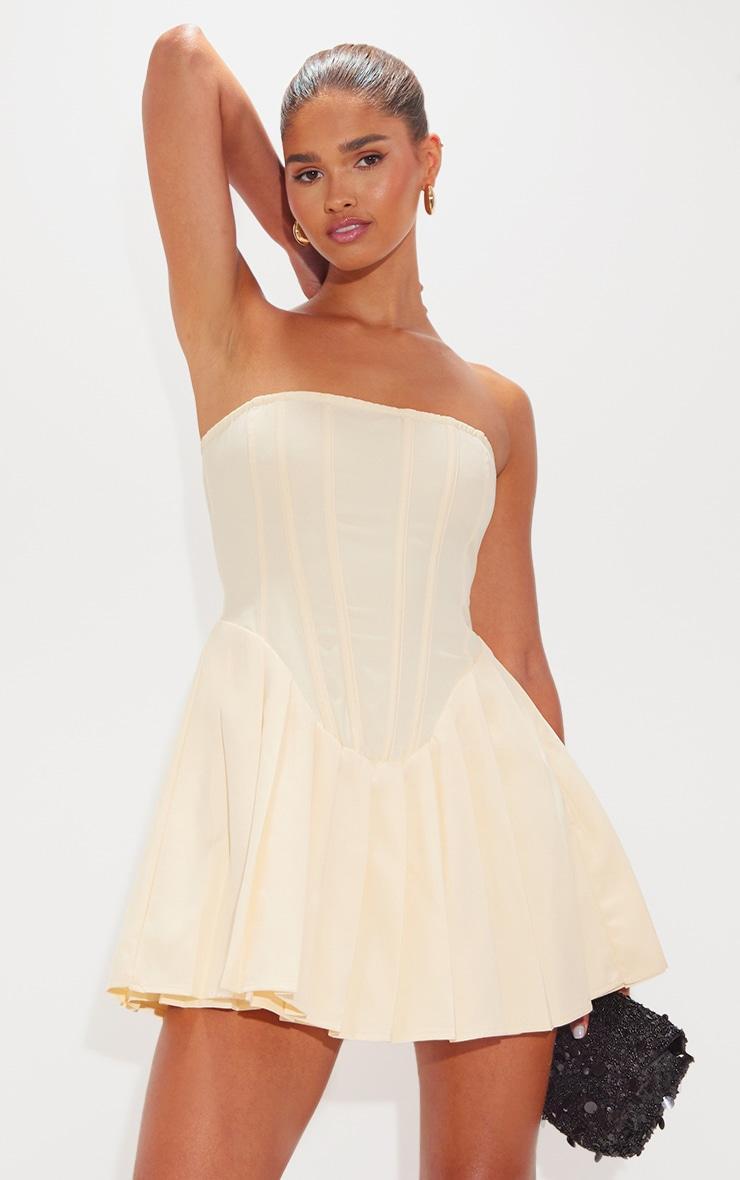 Cream Woven Bandeau Corset Shift Dress Product Image