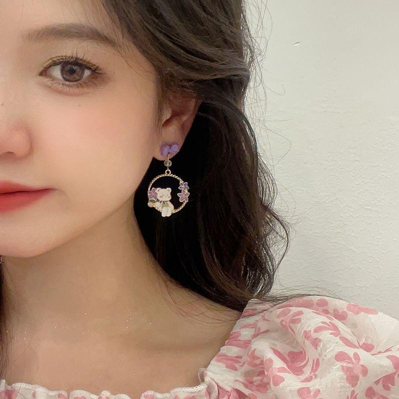 Bear Floral Glaze Alloy Dangle Earring Product Image