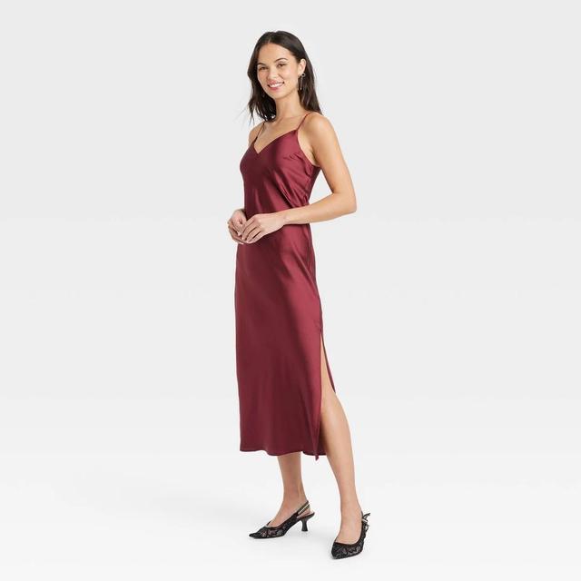 Womens Midi Slip Dress - A New Day Burgundy M Product Image