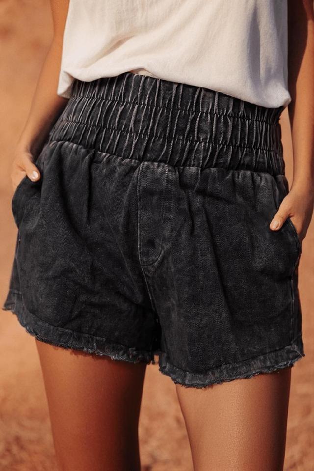 Smocked High Waist Jean Shorts Product Image