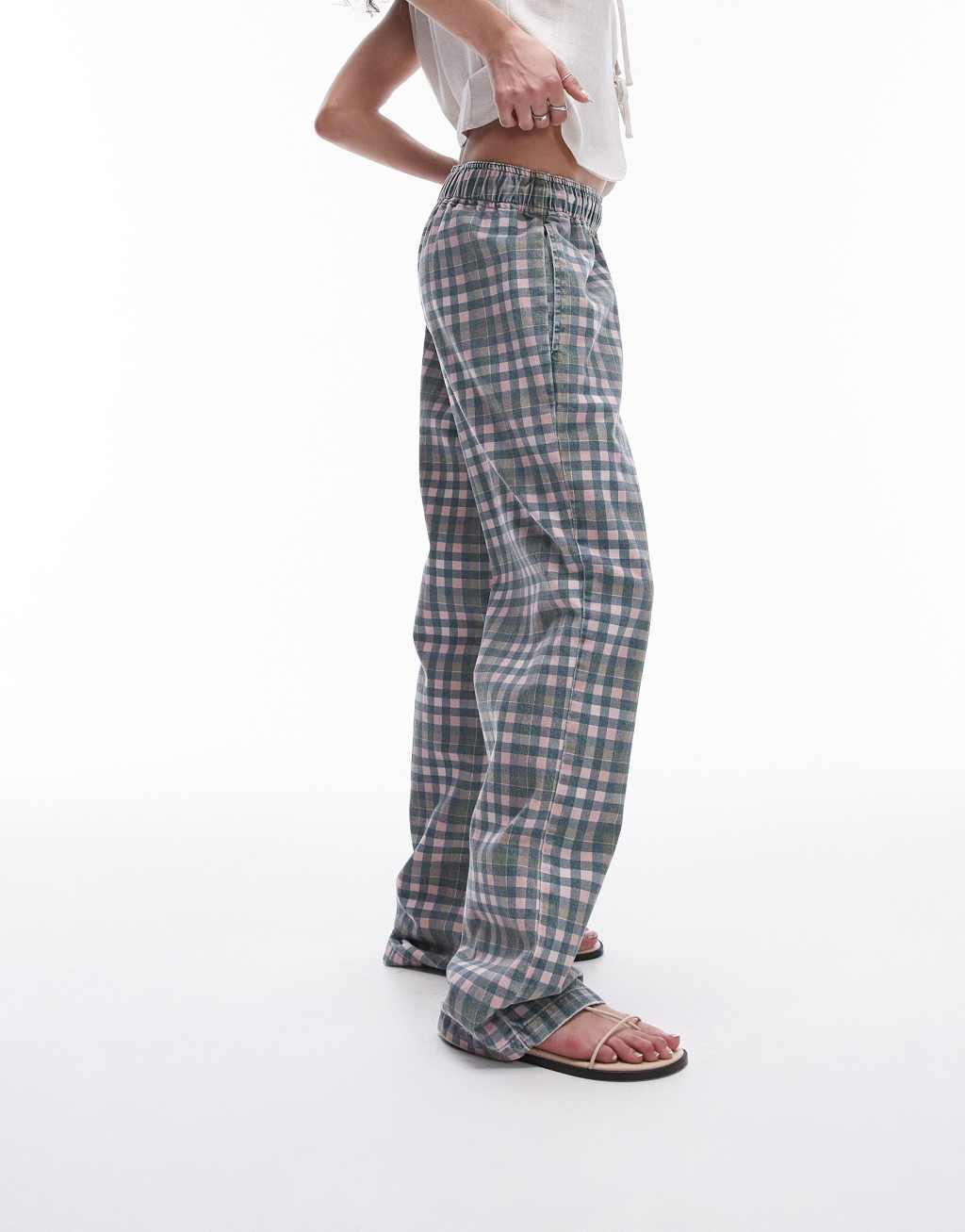 Topshop check pull-on pants in multi Product Image