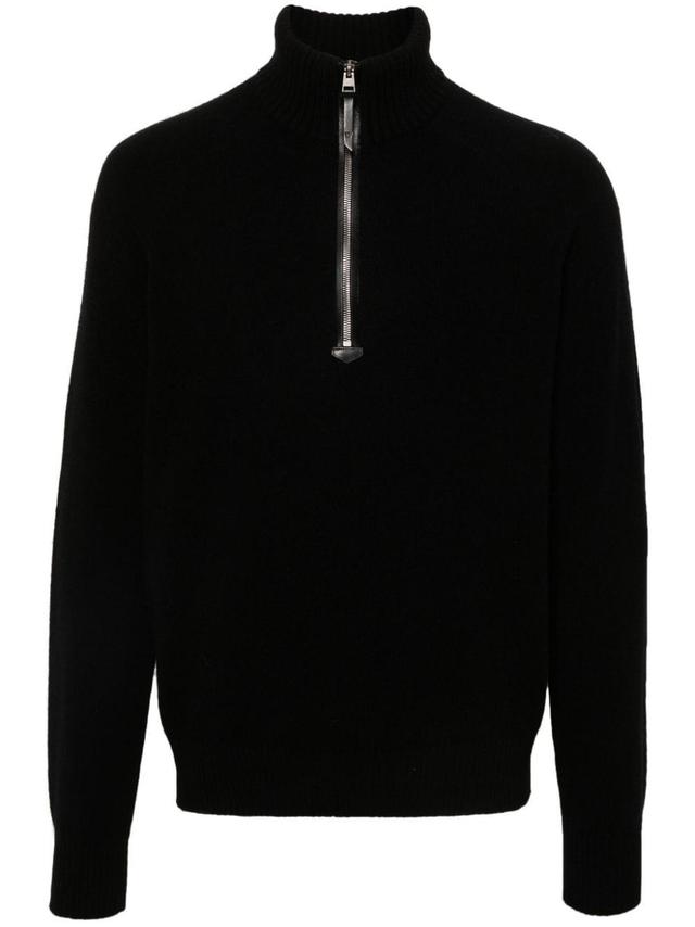 Wool-blend Half-zip Sweater In Blue Product Image