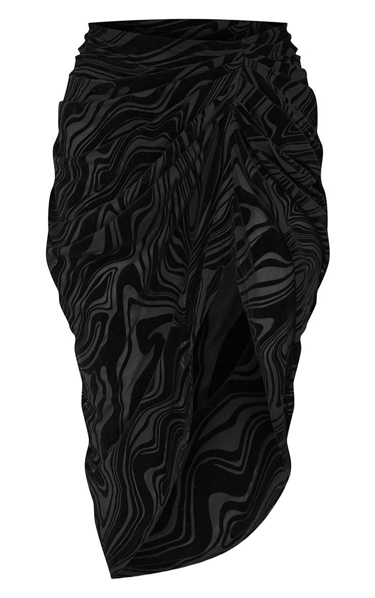 Black Zebra Devore Ruched Midi Skirt Product Image