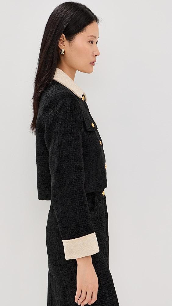 Moon River Long Sleeve Gold Button Closure Cropped Blazer | Shopbop Product Image