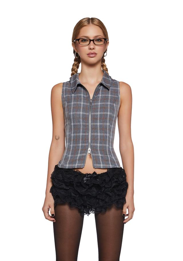 Motel Collared Plaid Zip-Up Vest - Plaid Product Image