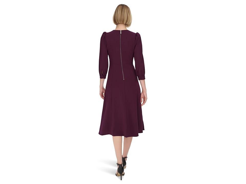 Calvin Klein Scuba Crepe 3/4 Sleeve Puff Sleeve Midi (Aubergine) Women's Dress Product Image