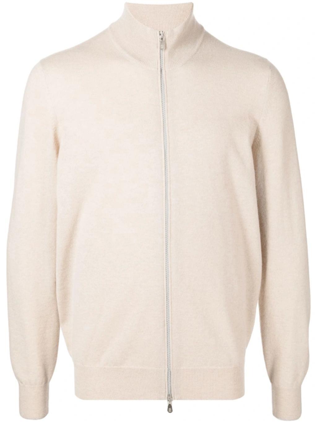 BRUNELLO CUCINELLI High-neck Zip-up Cashmere Cardigan In Beige Product Image