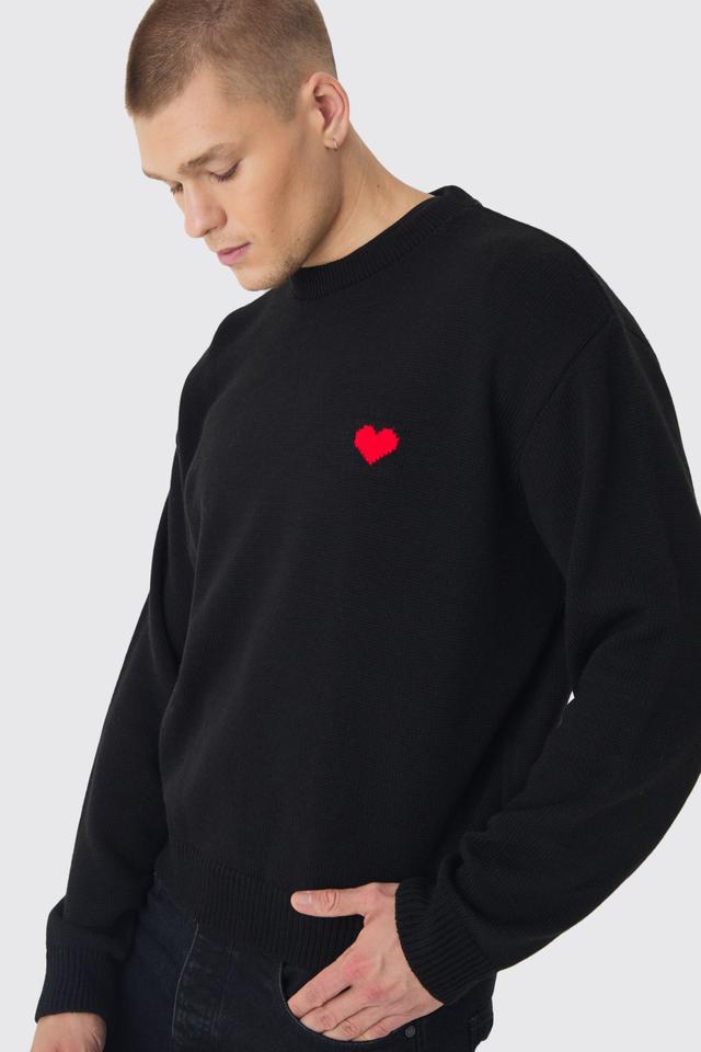 Oversized Boxy Heart Sweater | boohooMAN USA Product Image