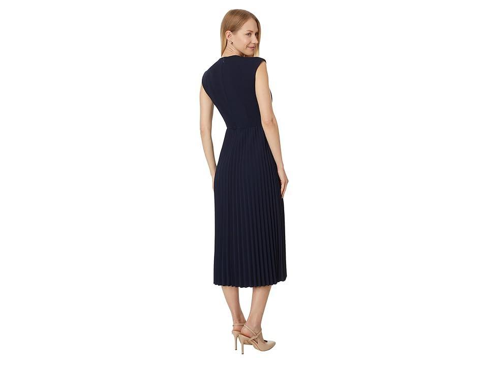 Calvin Klein Cap Sleeve Scuba Crepe Pleated Skirt Dress Women's Dress Product Image