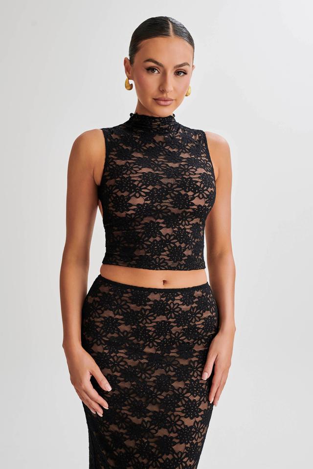 Elska Lace High Neck Top - Black Product Image