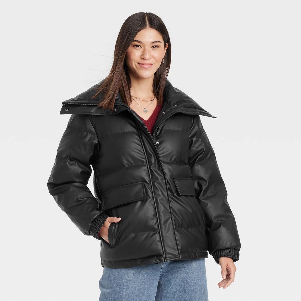 Womens Mid Length Puffer Jacket - Universal Thread Black XL Product Image