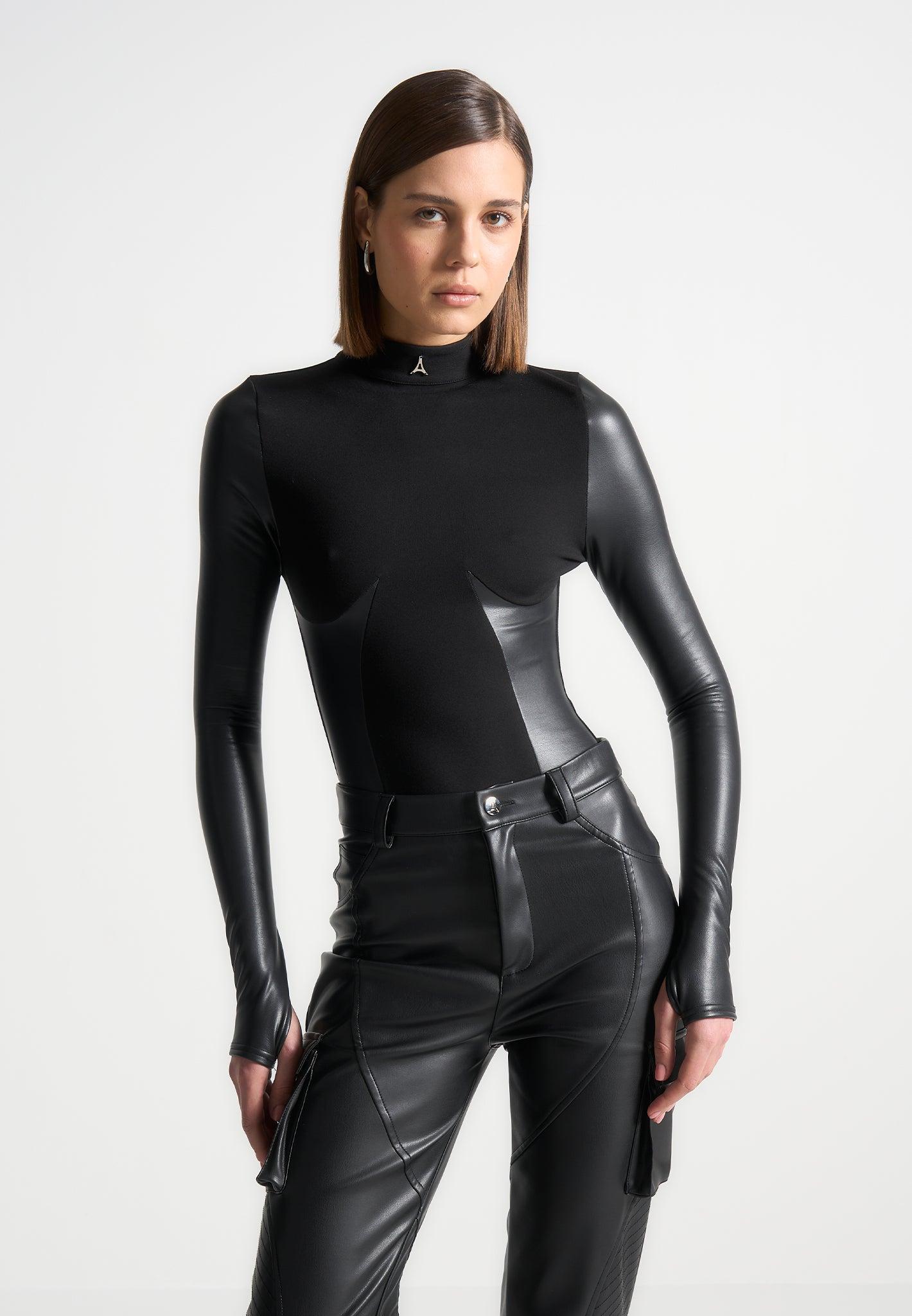 High Neck Long Sleeve Bodysuit - Black Female Product Image