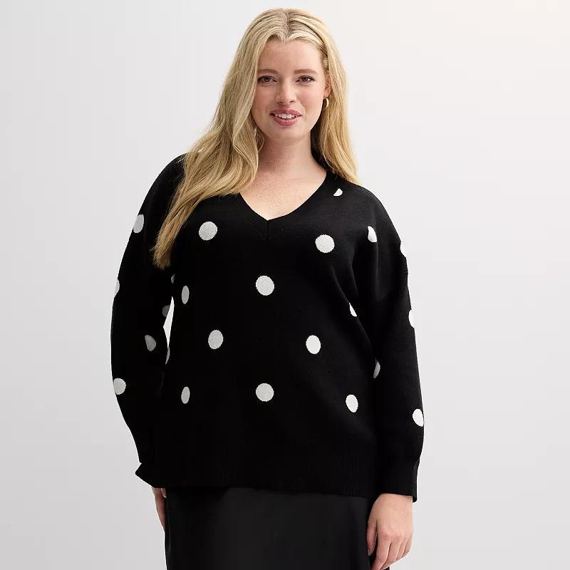 Plus Size Catherine Malandrino Long Sleeve Pullover Sweater, Womens Product Image