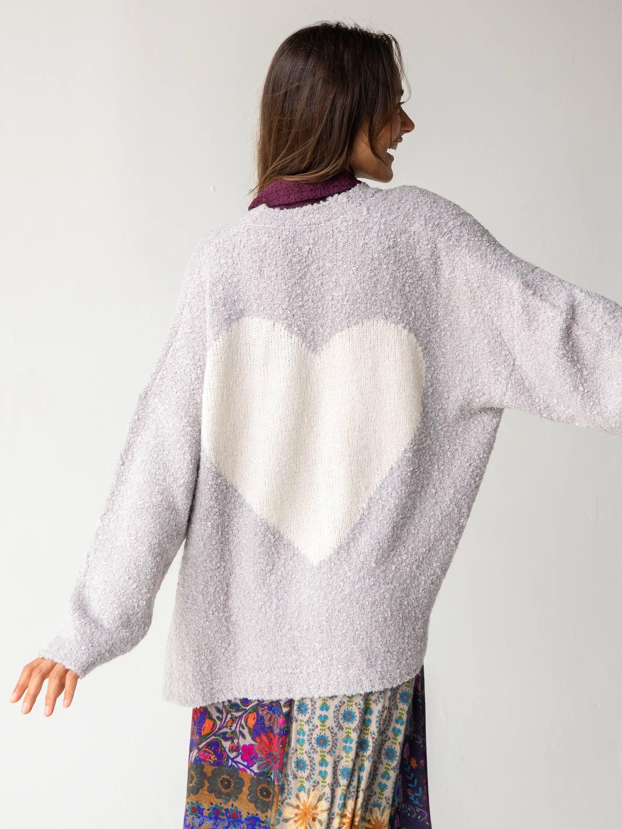 Calla Jacquard Cardigan Sweater - Cream Heart Product Image