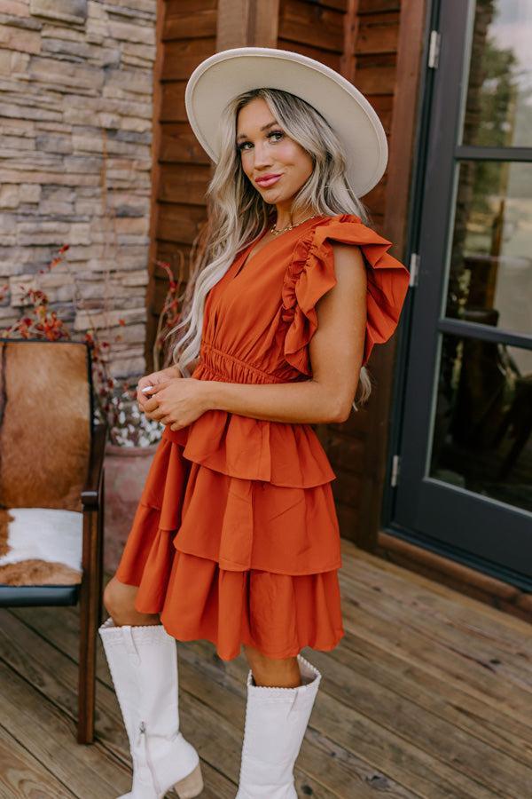 Flirty Allure Ruffle Dress in Pumpkin Product Image