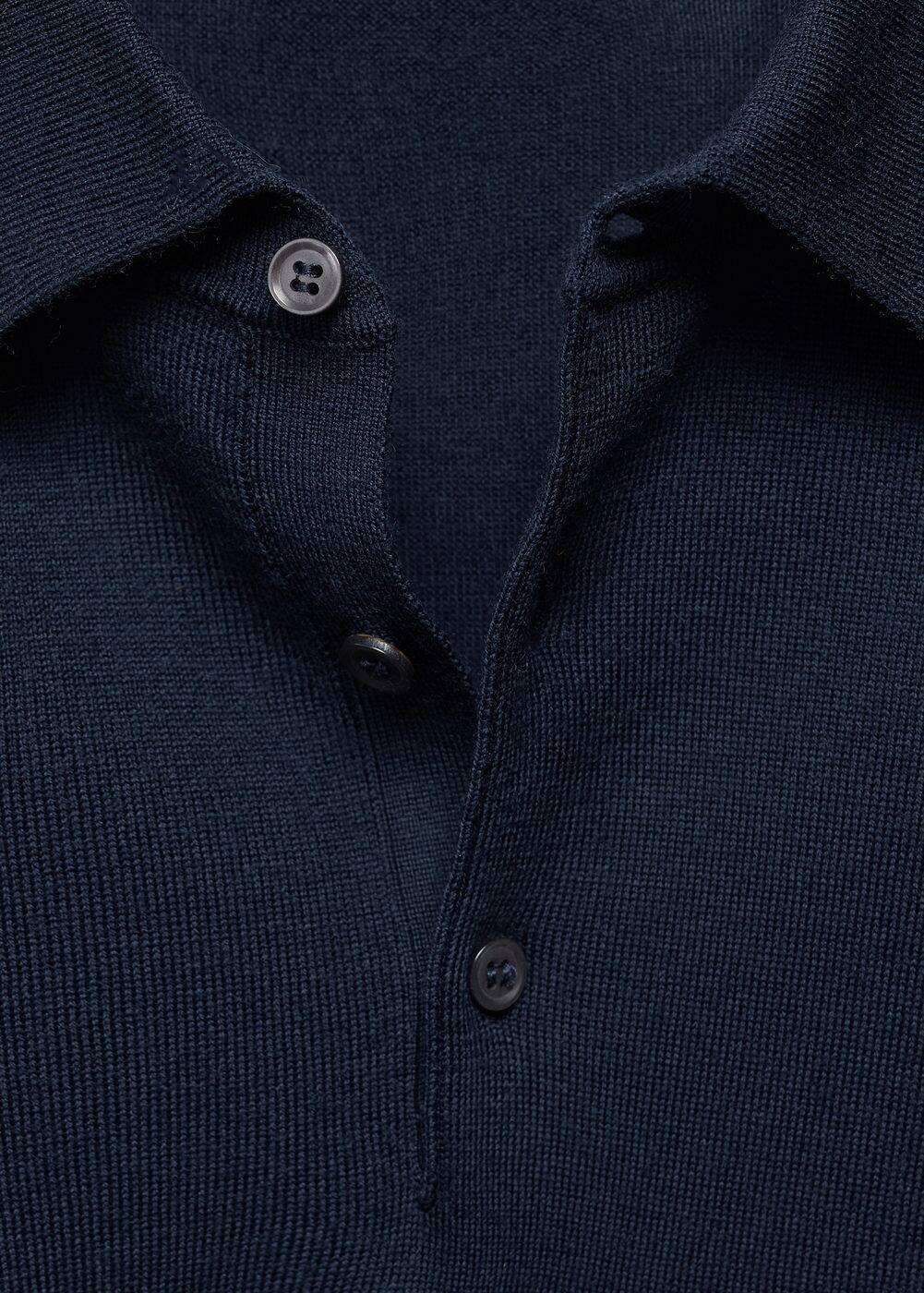 MANGO MAN - 100% merino wool long- sleeved polo shirt navyMen Product Image