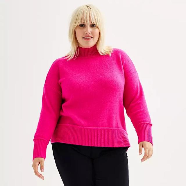 Plus Size Nine West Mock Neck Pullover Sweater, Womens Gerbera Pink Product Image