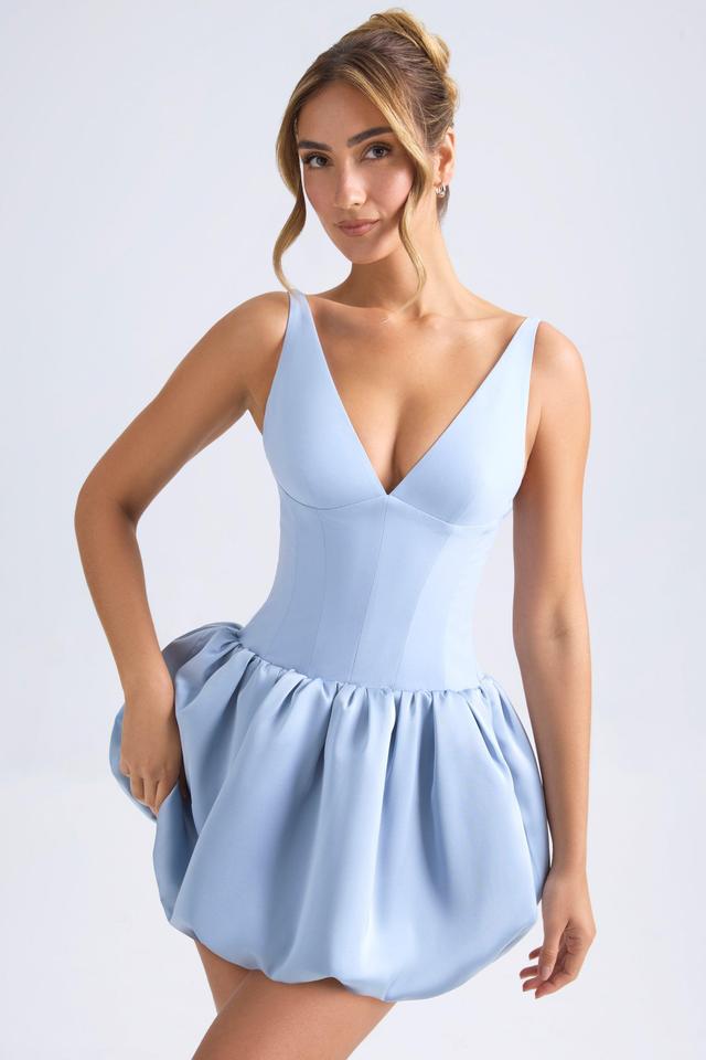 Lace-Up Bubble Hem Corset Micro Mini Dress in Light Blue Product Image