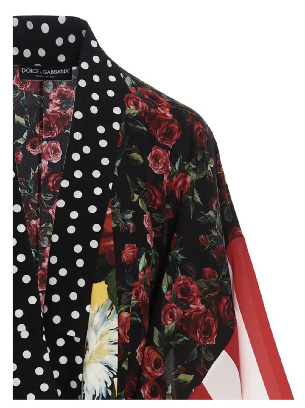 DOLCE & GABBANA Patchwork Floral-print Silk-crepe Robe In Black Product Image