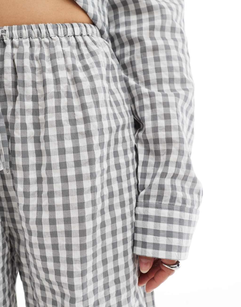 Luna Mix&Match oversized pajama bottoms in gray gingham  Product Image