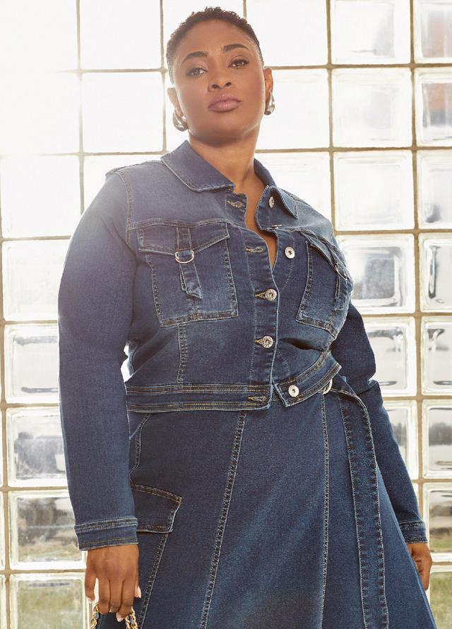 Plus Size Cropped Cargo Pocket Denim Jacket Ashley Stewart Product Image