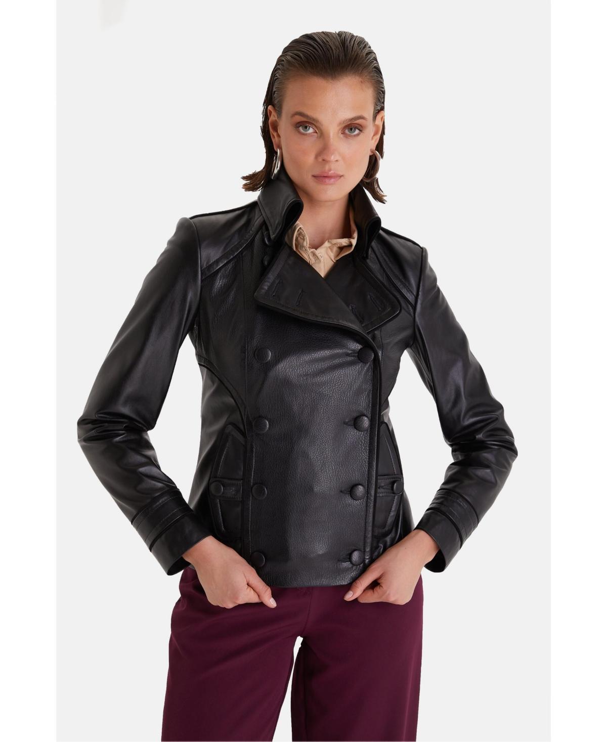 Furniq Uk Womens Leather Jacket, Cracked Aging Black Product Image