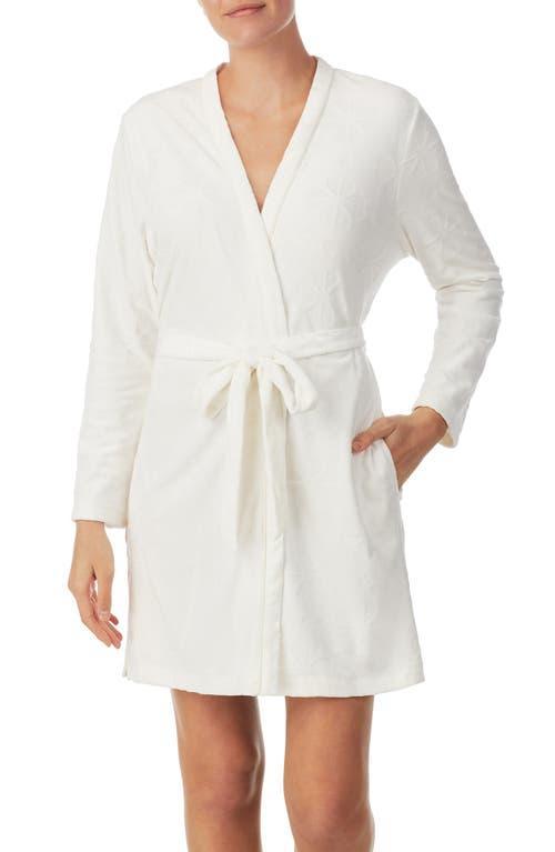 kate spade new york Embossed Floral Plush Long Sleeve Tie-Front Short Wrap Cozy Robe Product Image