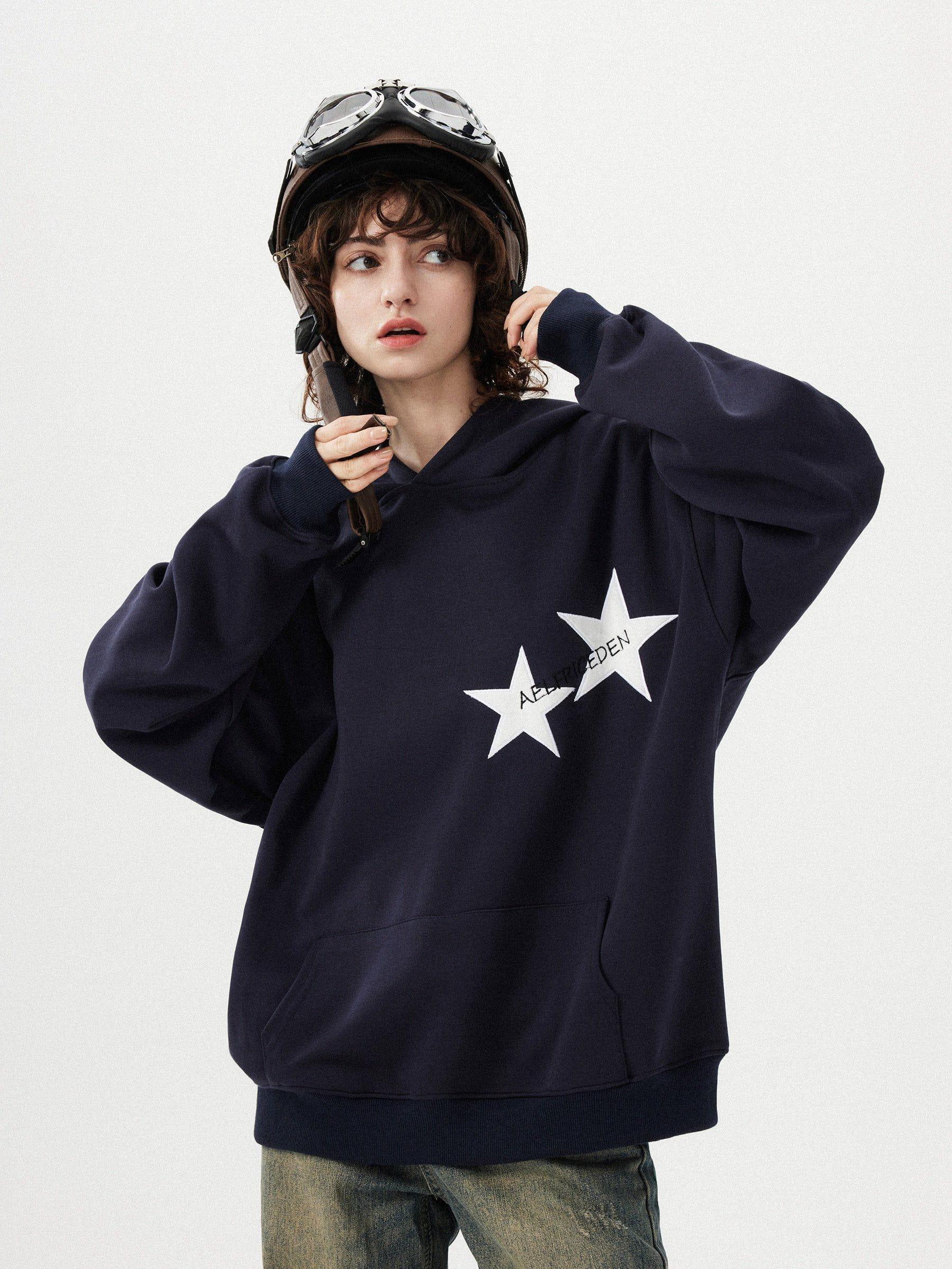 Star Print Color Contrast Hoodie Product Image