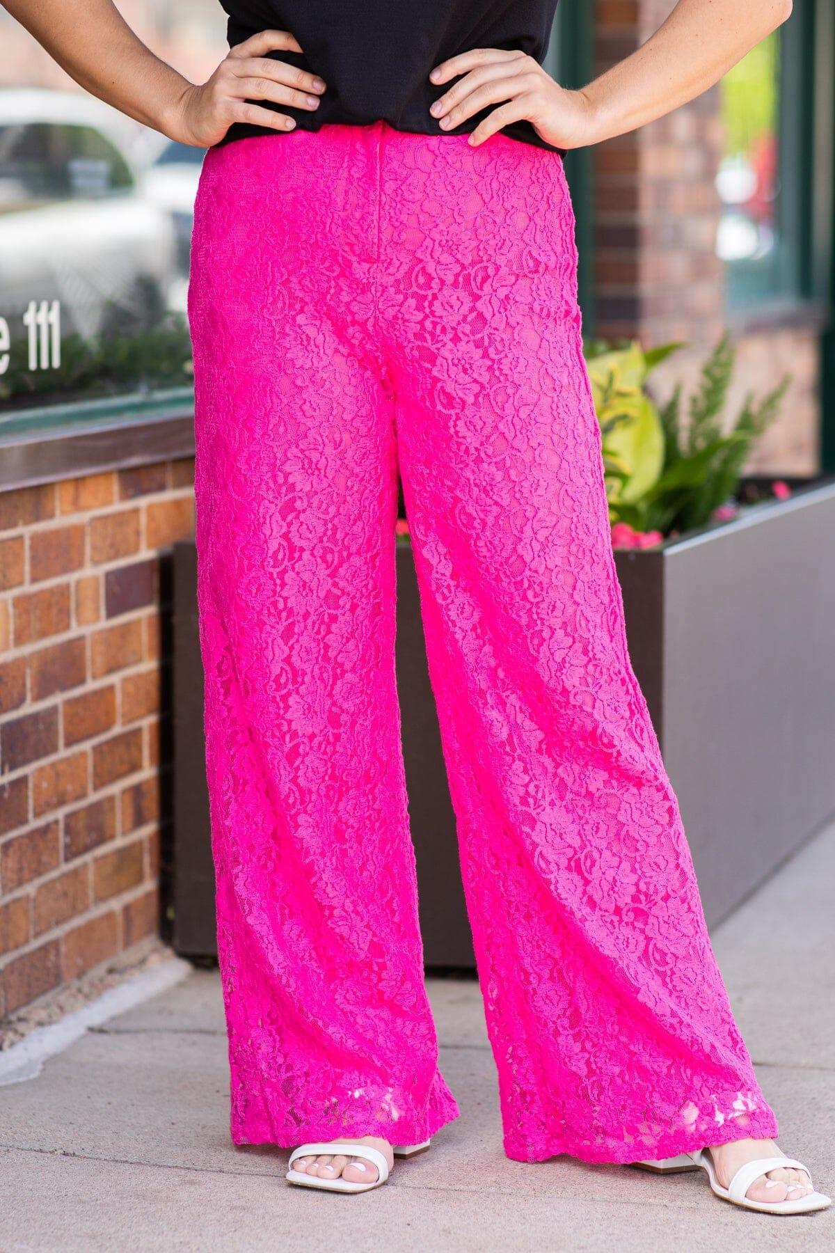 Hot Pink Lace Wide Leg Pants Product Image